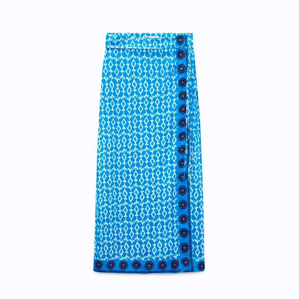 Zara Blue and White pareo wrap skirt